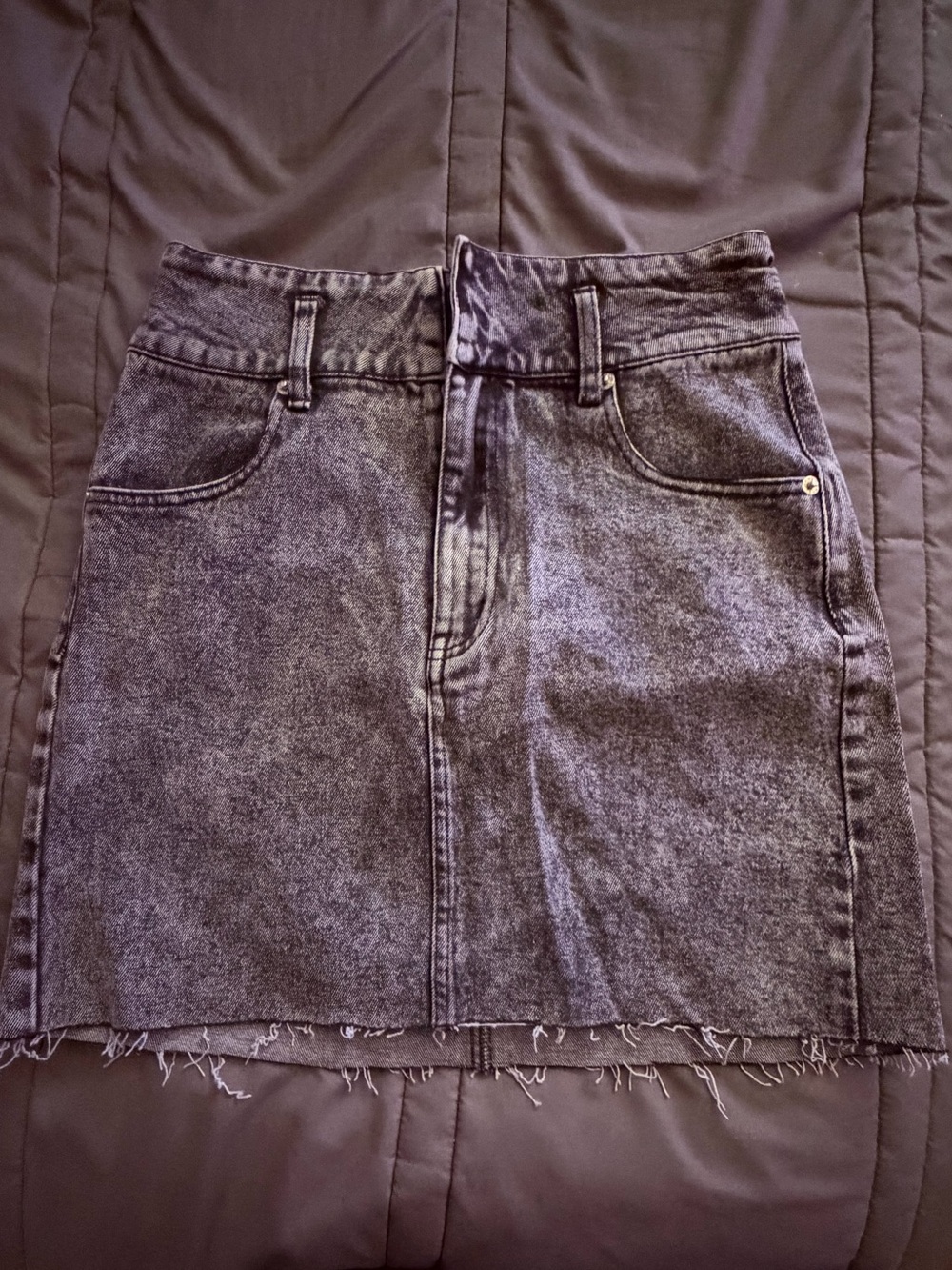 Black Acid-Wash Denim Mini Skirt